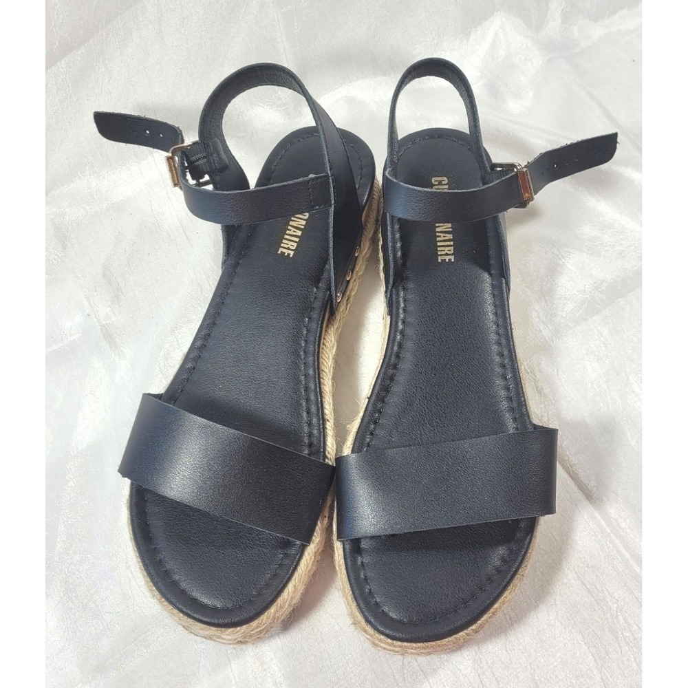 Cushionaire Women's Melissa Black Ankle Strap Espadrille‎ Platform Sandals - 10M